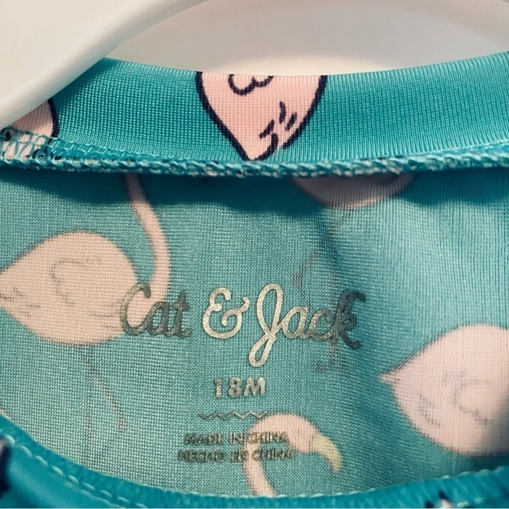 Cat & Jack Baby Girls Flamingo Two Piece Short Sleeve Swimsuit Size 18 Months